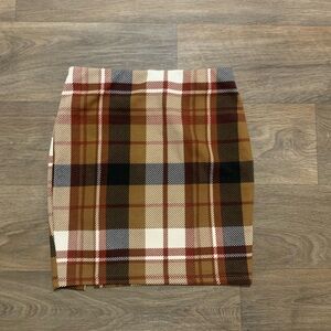 Fashion Nova Plaid Mini Skirt in Brown and Cream